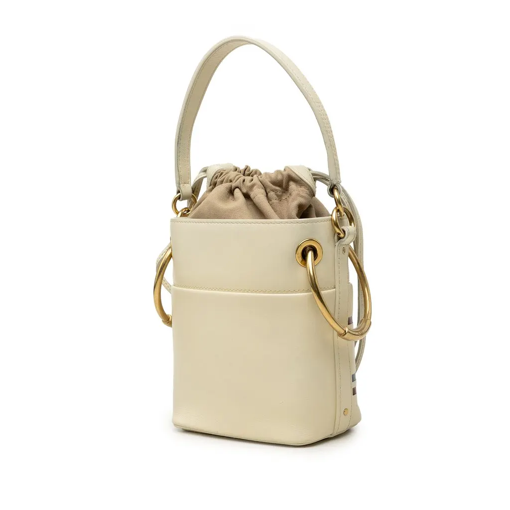 Chloé Mini Calfskin Roy Logo Bucket Bag White Leather Good - Back View