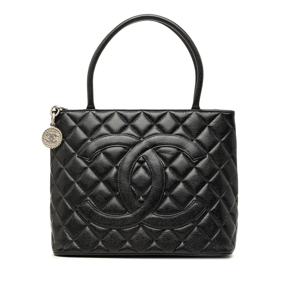 Chanel Caviar Medallion Tote Black Leather Very good - Front View
