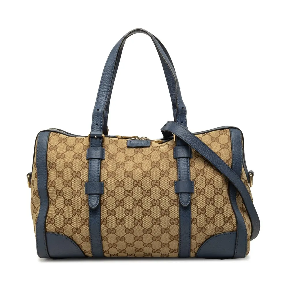 Gucci Medium GG Canvas Belted Boston Bag Beige Canvas Good - Front View