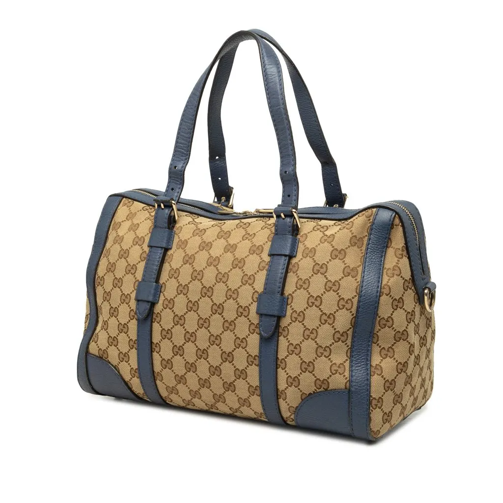 Gucci Medium GG Canvas Belted Boston Bag Beige Canvas Good - Back View