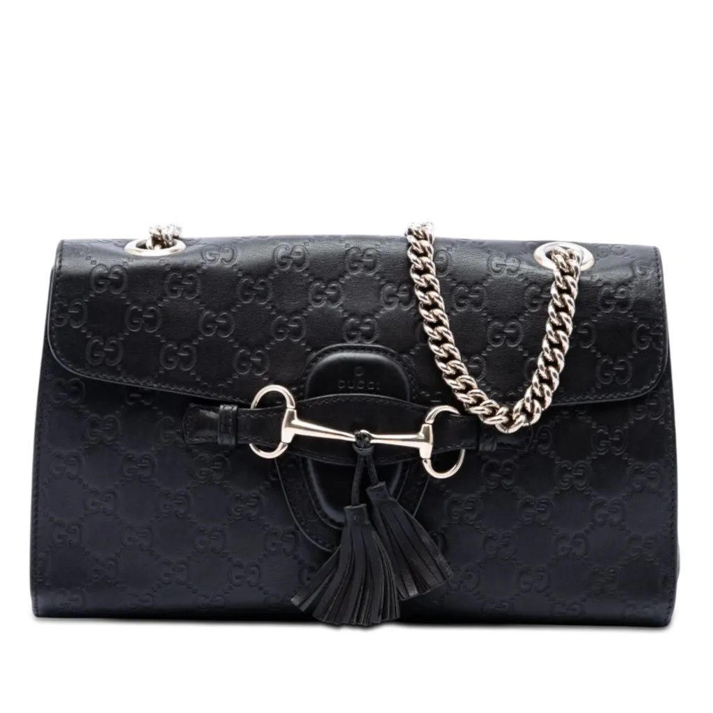 Gucci Medium Guccissima Emily Shoulder Bag Black Leather Very good - Front View