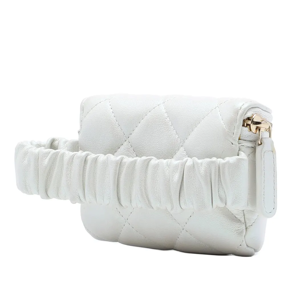 Chanel CC Quilted Lambskin Arm Coin Purse White Leather Very good - Back View