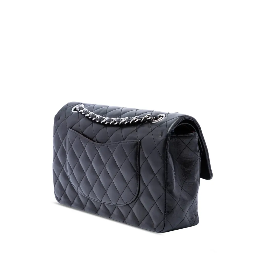 Chanel Medium Classic Lambskin Double Flap Black Leather Very good - Back View