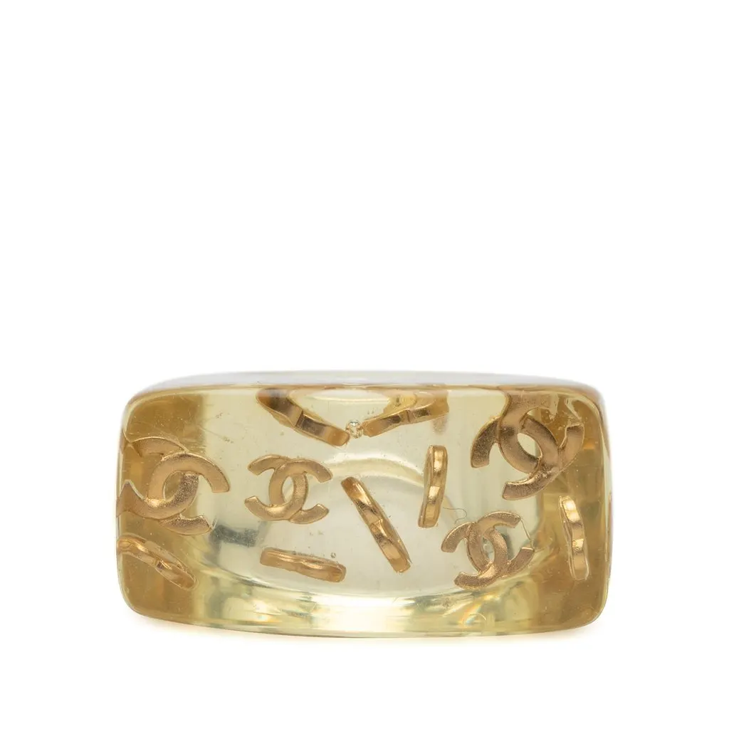 Chanel CC Acrylic and Gold Plated Logo Ring Gold Plastic Very good - Front View