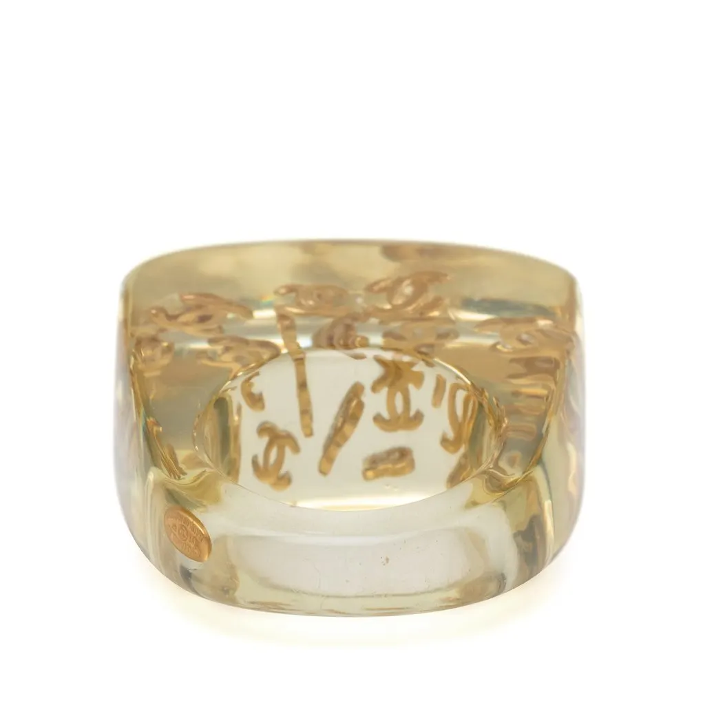 Chanel CC Acrylic and Gold Plated Logo Ring Gold Plastic Very good - Inside View