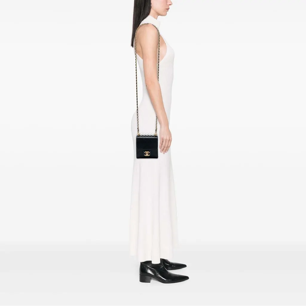 Chanel Mini Goatskin Chic Pearls Clutch On Chain Black Leather Very good - Box View