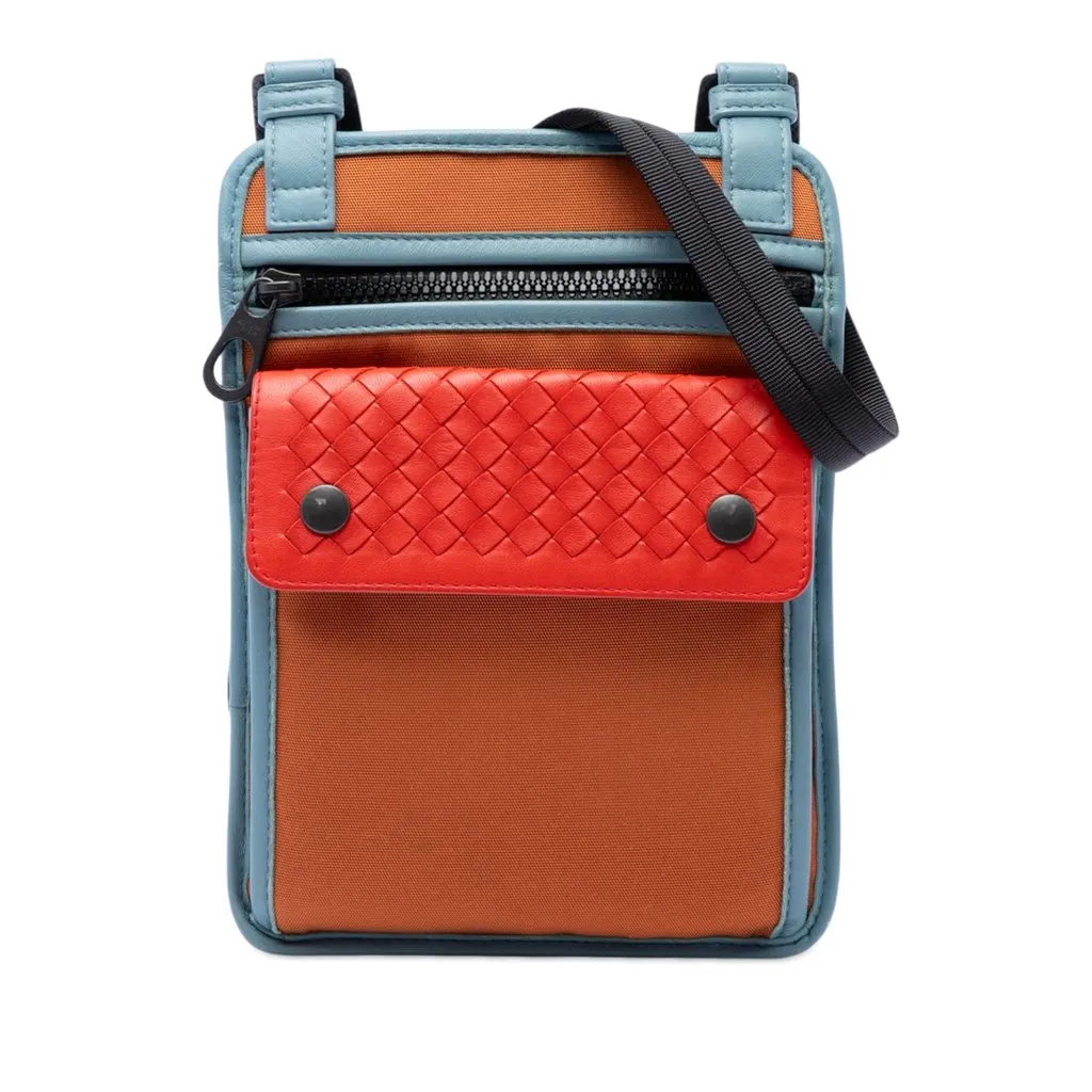Bottega Veneta Nappa Intrecciato Trimmed Nylon High Tech Crossbody Orange Very good - Front View