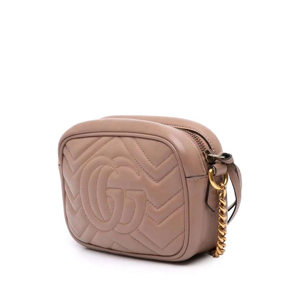 Gucci Mini GG Marmont Matelasse Calfskin Crossbody Brown Leather Good - Back View