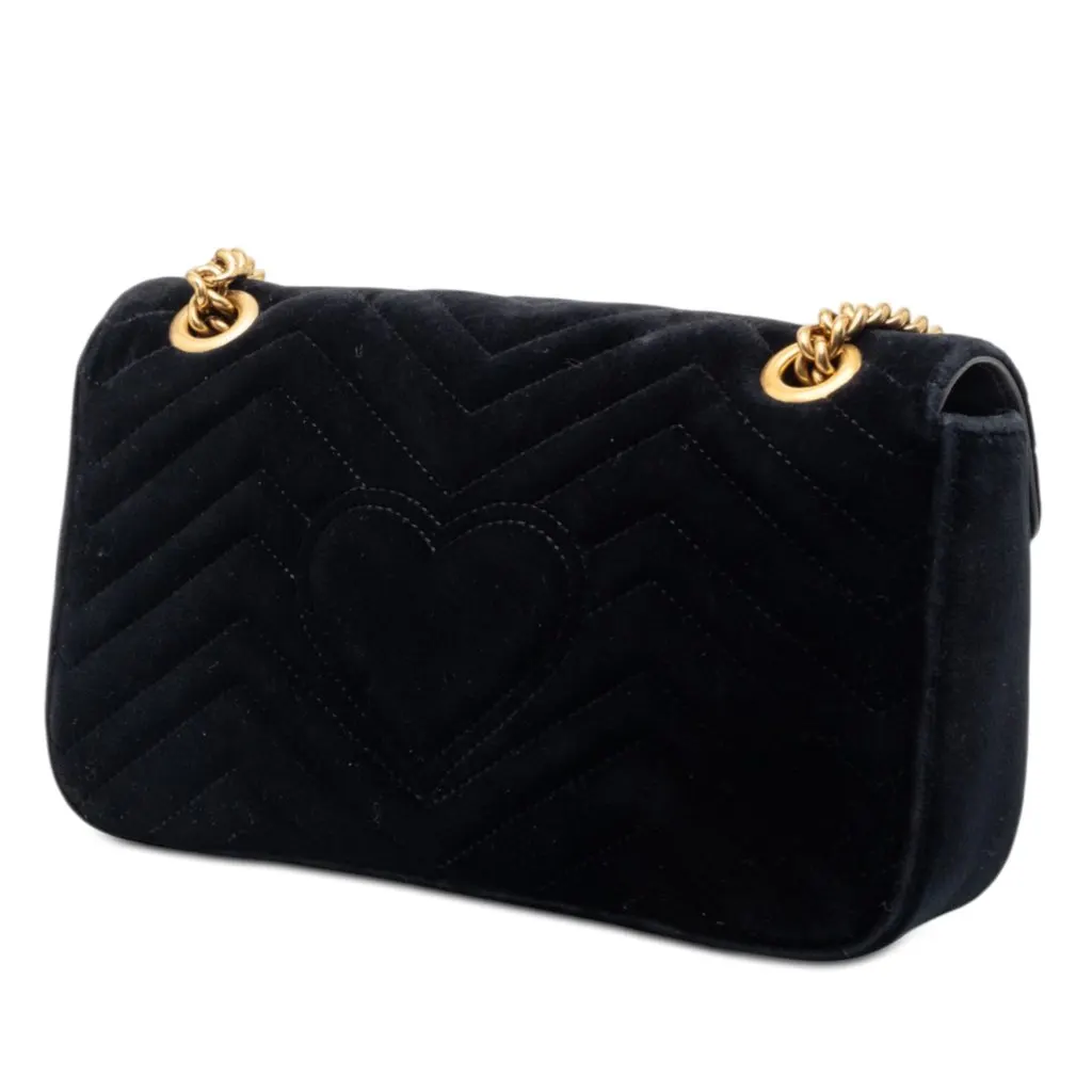Gucci Medium GG Marmont Matelasse Velvet Crystal Embellished Shoulder Bag Black Velvet Very good - Back View