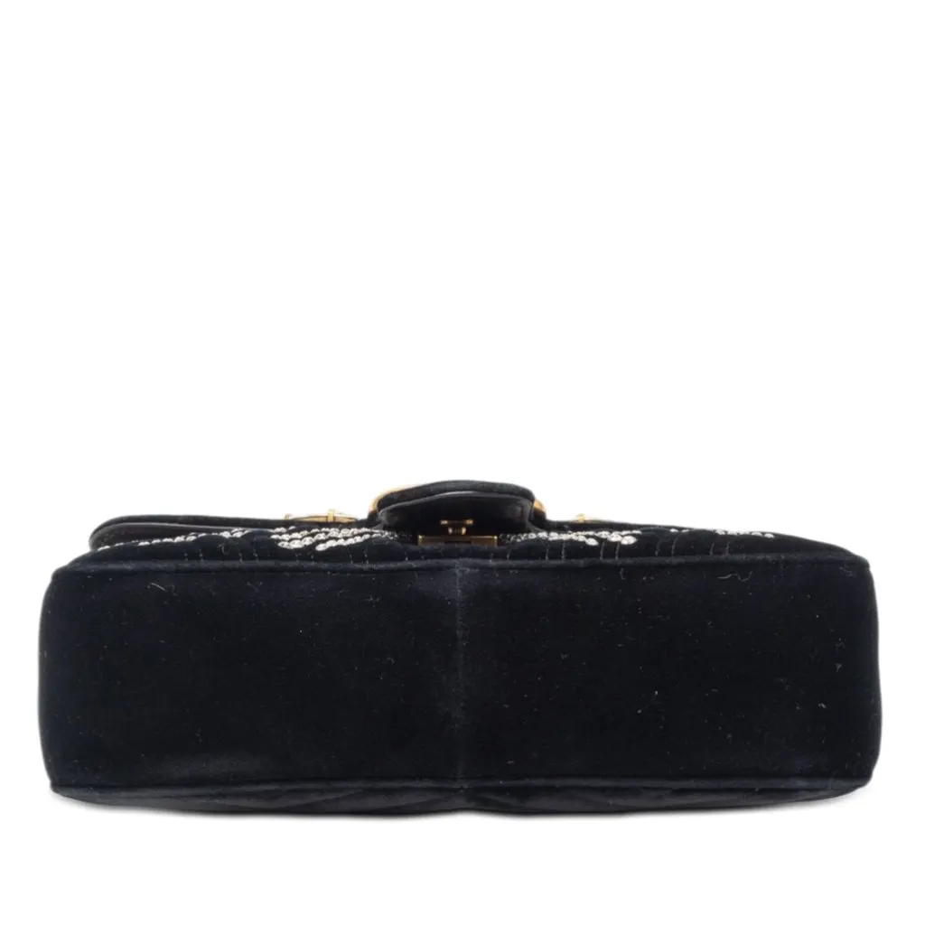 Gucci Medium GG Marmont Matelasse Velvet Crystal Embellished Shoulder Bag Black Velvet Very good - Inside View