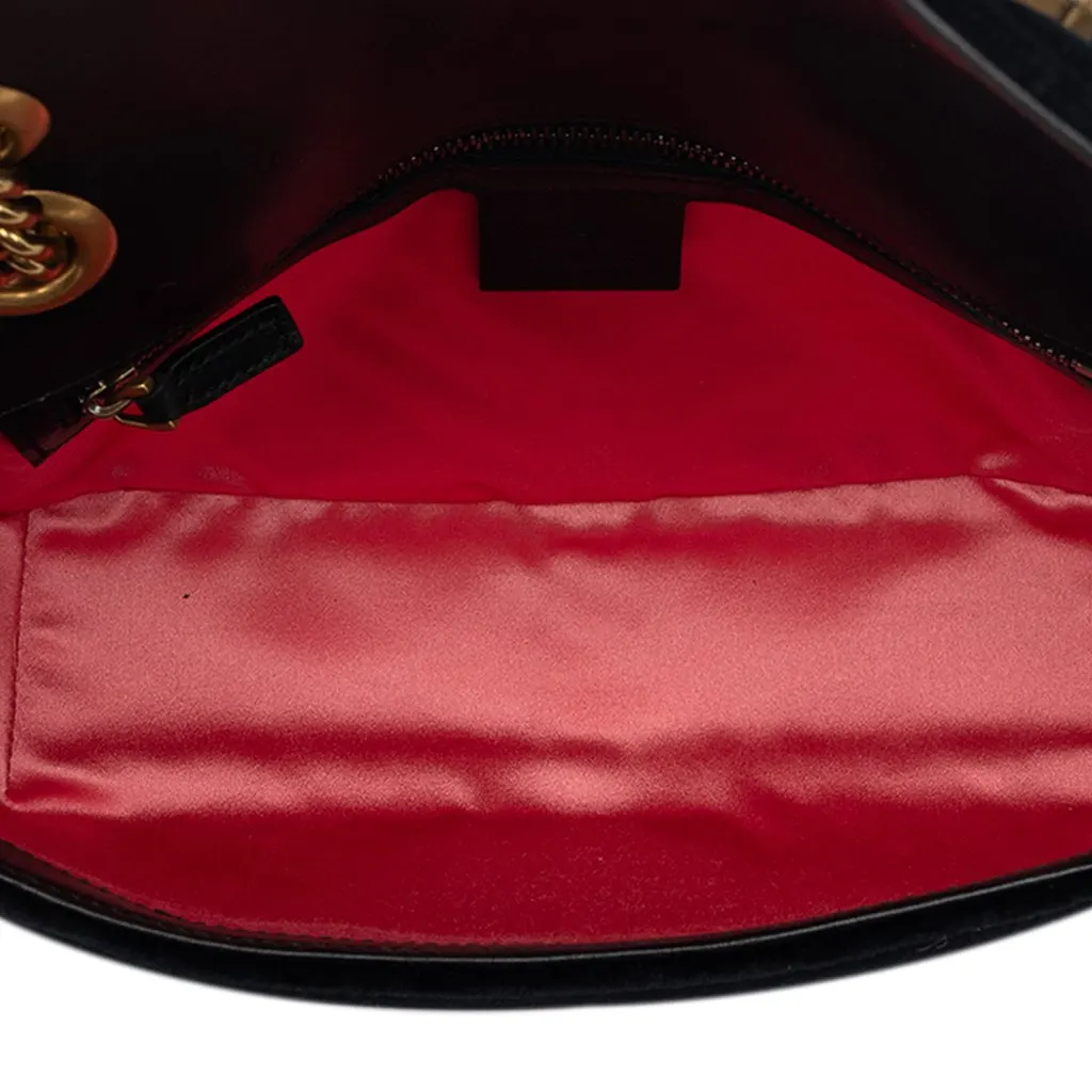 Gucci Medium GG Marmont Matelasse Velvet Crystal Embellished Shoulder Bag Black Velvet Very good - Model View