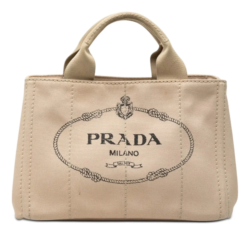 Prada Small Canvas Canapa Logo Tote Beige Very good - Front View