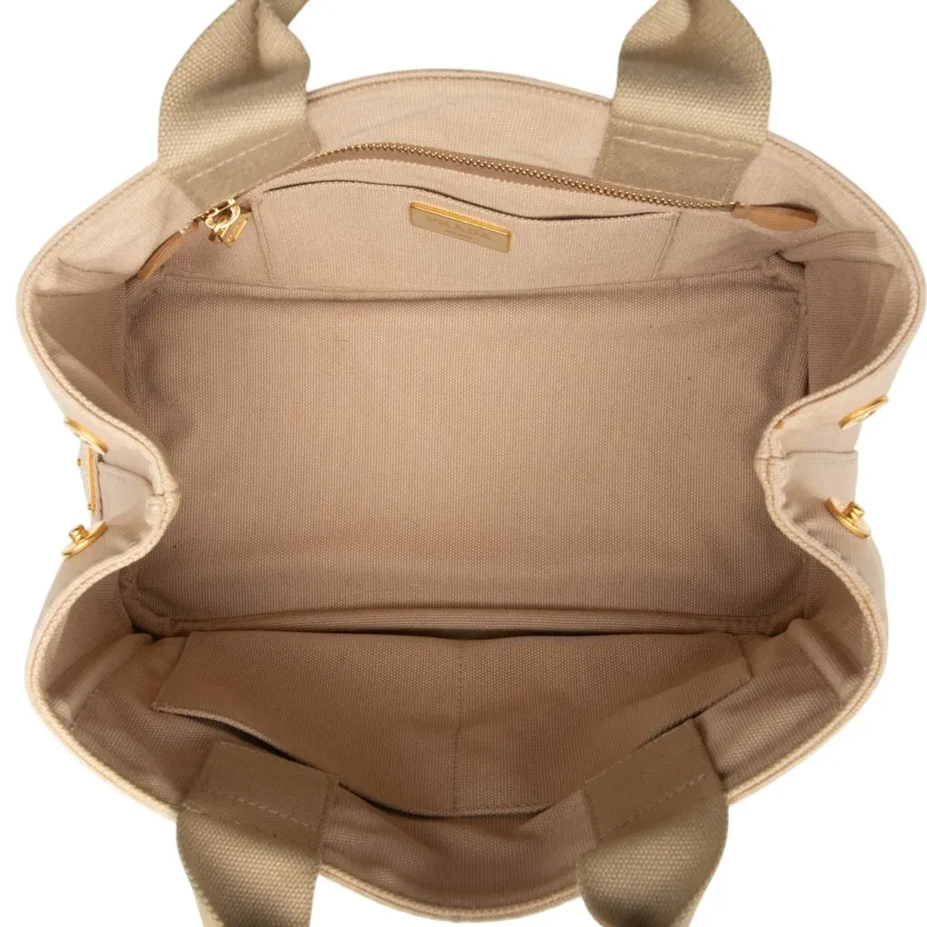Prada Small Canvas Canapa Logo Tote Beige Very good - Model View