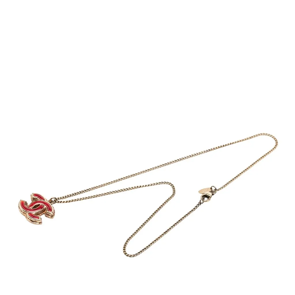 Chanel CC Gold Plated Enamel Pendant Necklace Gold Metal Very good - Front View