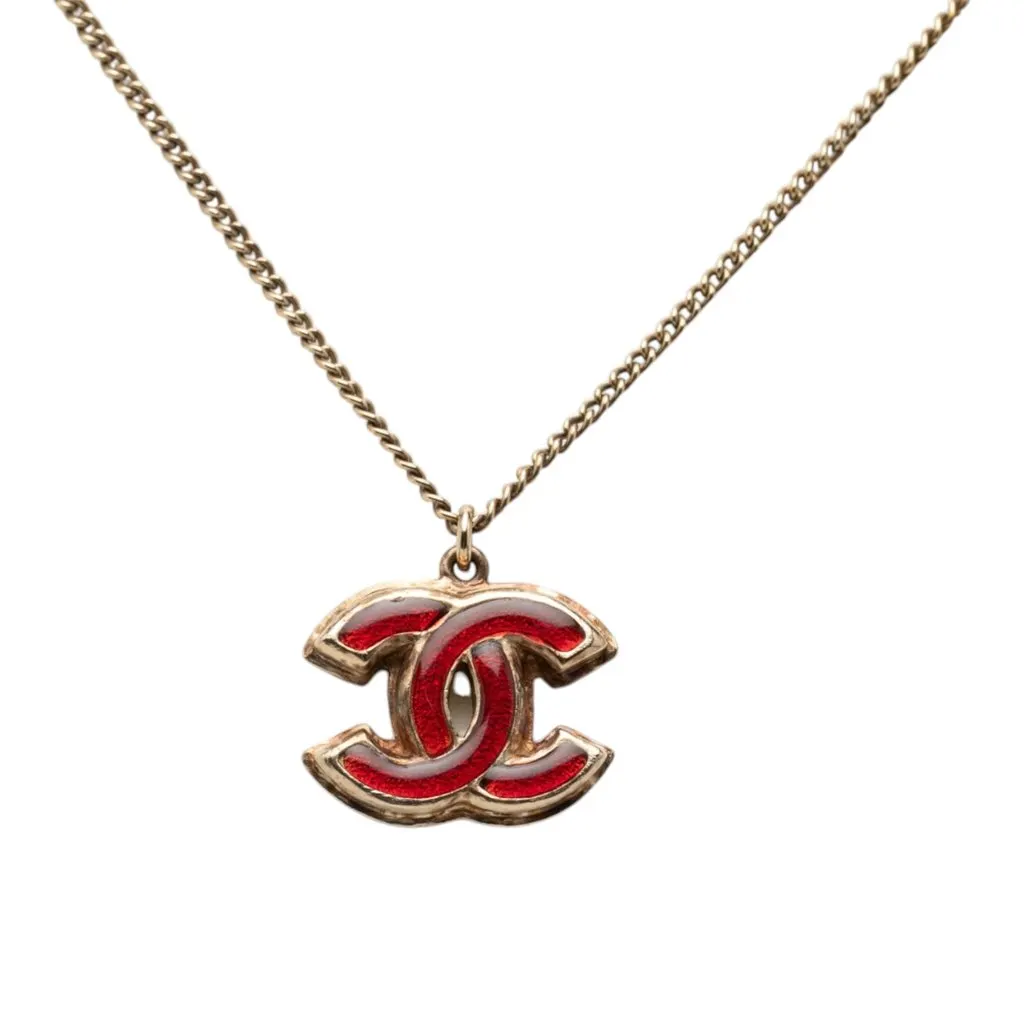 Chanel CC Gold Plated Enamel Pendant Necklace Gold Metal Very good - Back View
