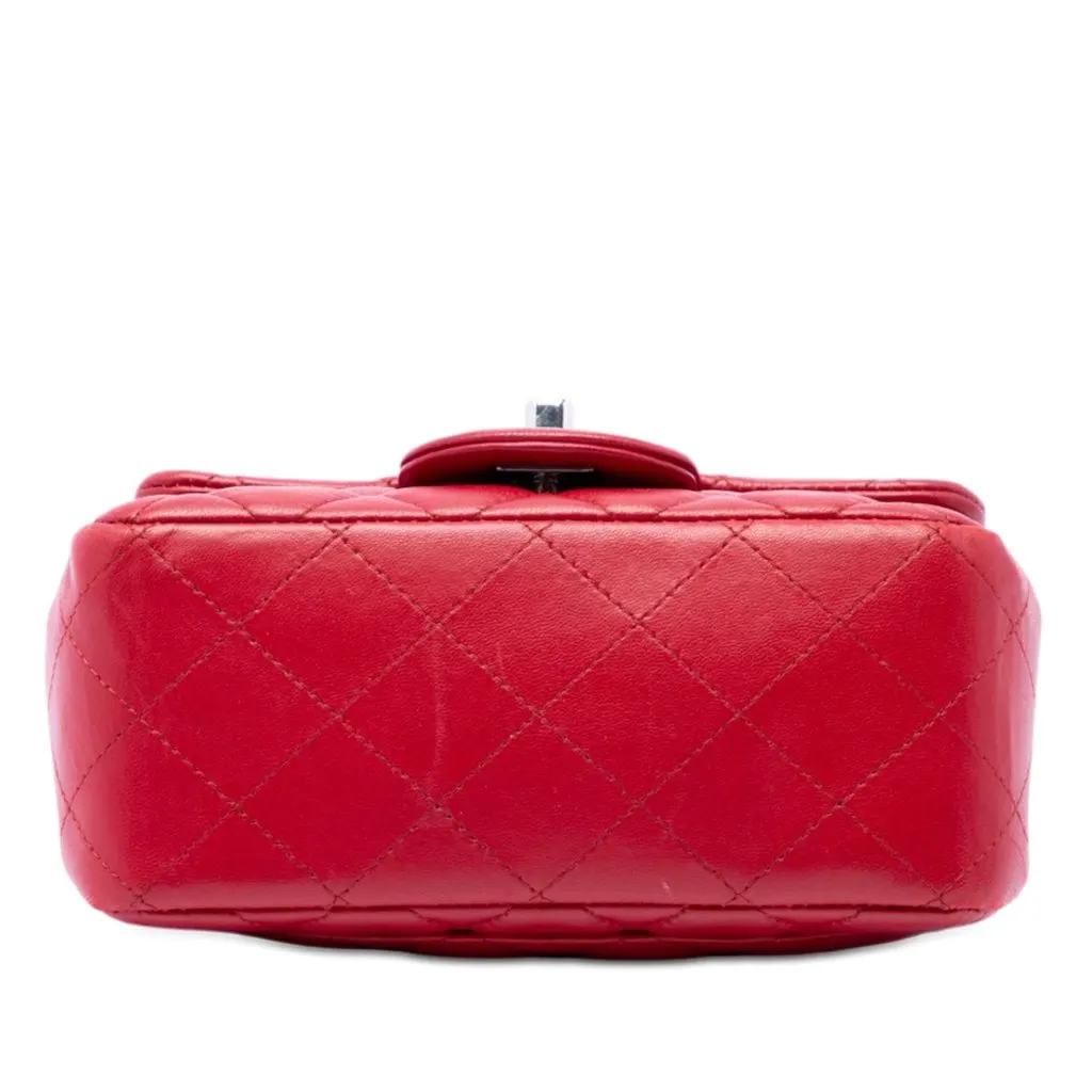 Chanel Mini Square Classic Lambskin Single Flap Red Leather Very good - Inside View