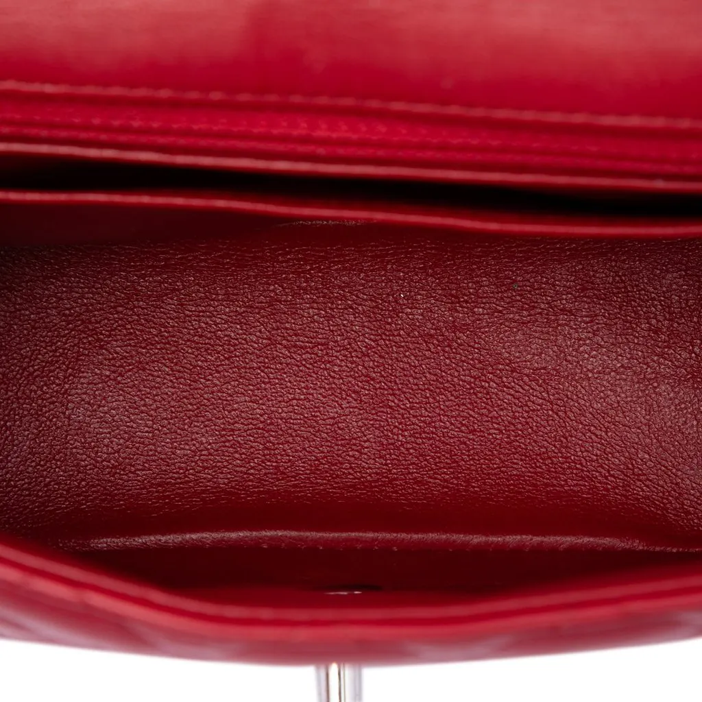 Chanel Mini Square Classic Lambskin Single Flap Red Leather Very good - Model View