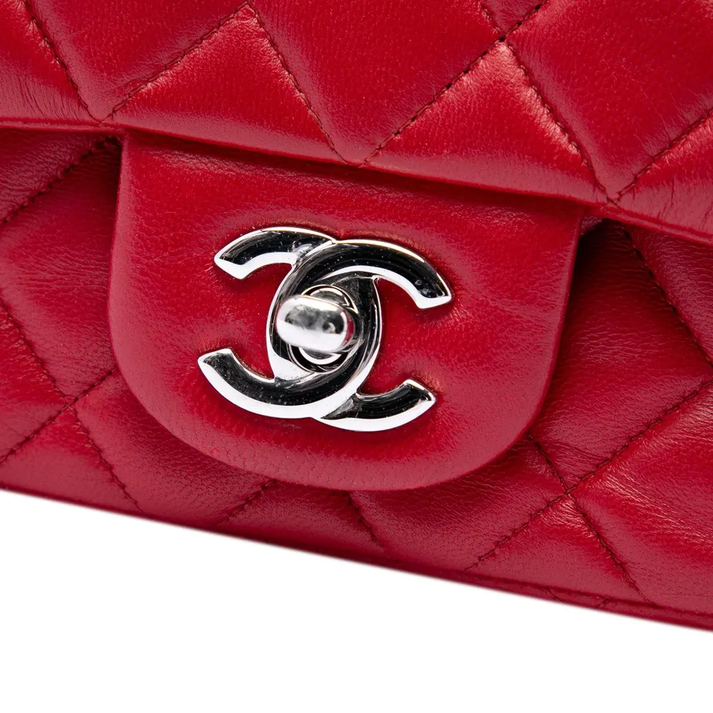 Chanel Mini Square Classic Lambskin Single Flap Red Leather Very good - Box View