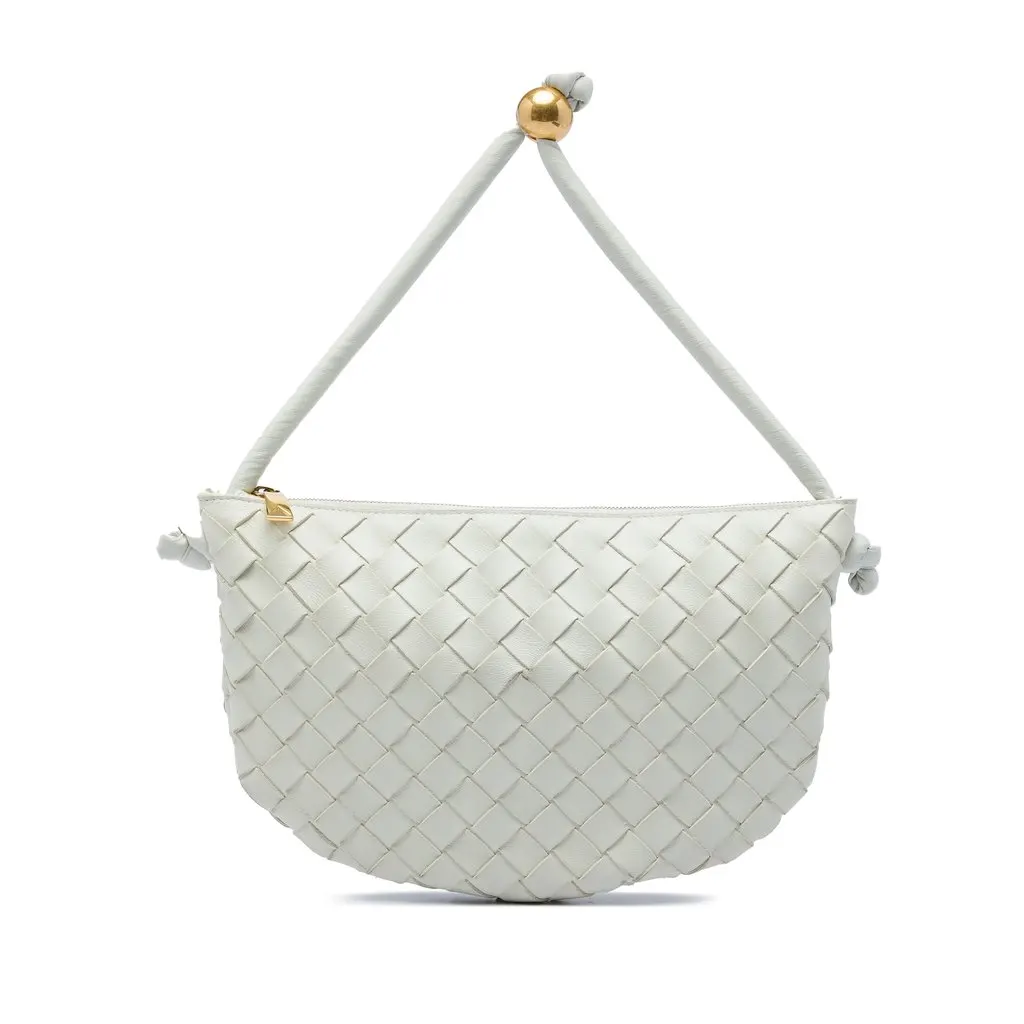 Bottega Veneta Small Lambskin Intrecciato Turn Pouch White Leather Very good - Front View