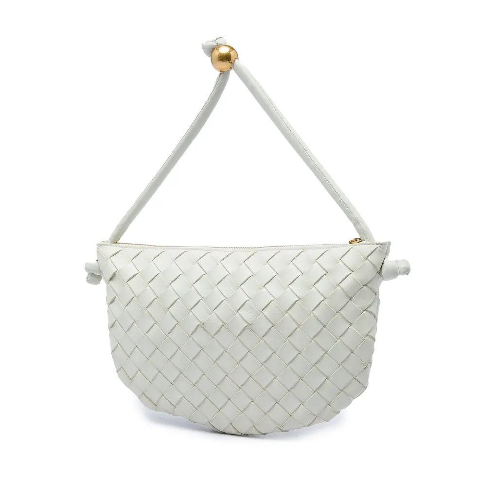 Bottega Veneta Small Lambskin Intrecciato Turn Pouch White Leather Very good - Back View