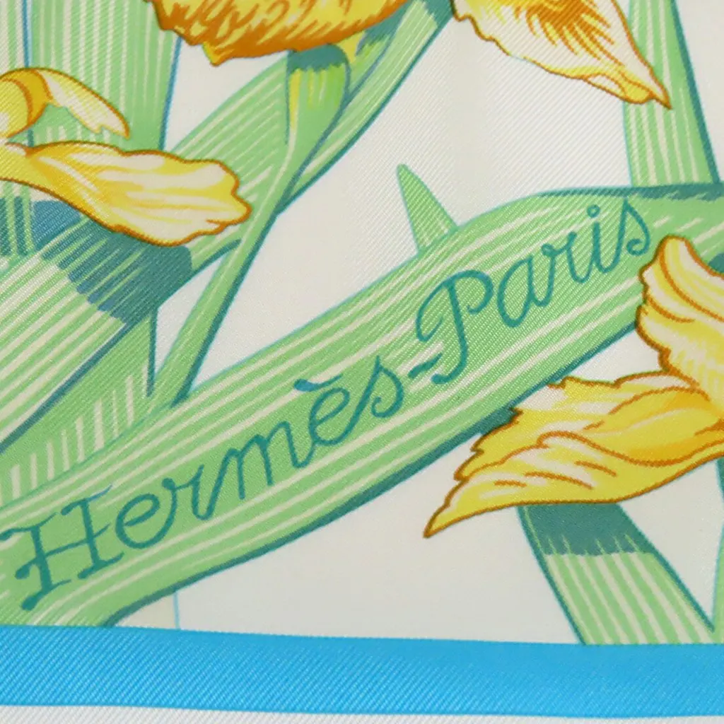 Hermès Au Bord Leau Silk Scarf 90 White Very good - Back View