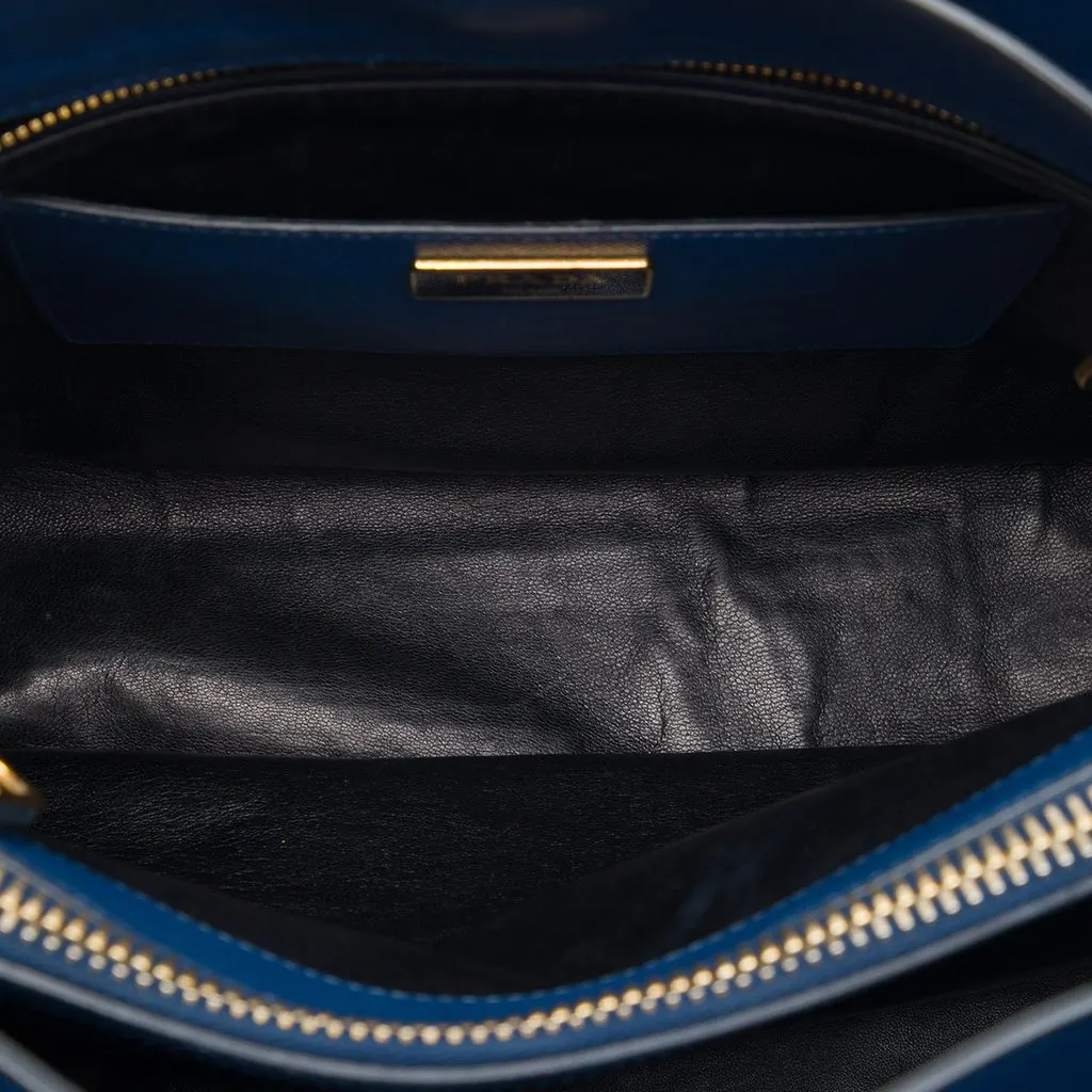Prada Saffiano Soft Triple Pocket Tote Blue Leather Good - Model View