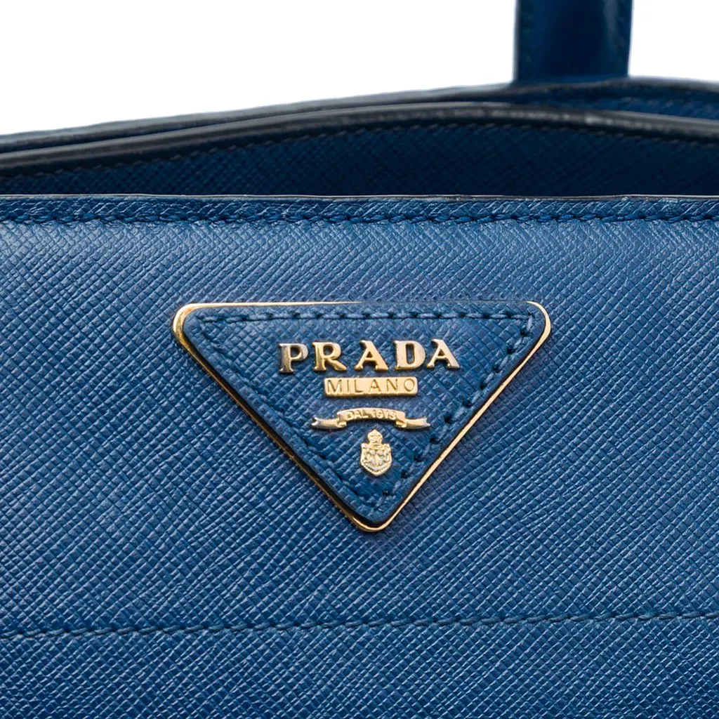 Prada Saffiano Soft Triple Pocket Tote Blue Leather Good - Box View