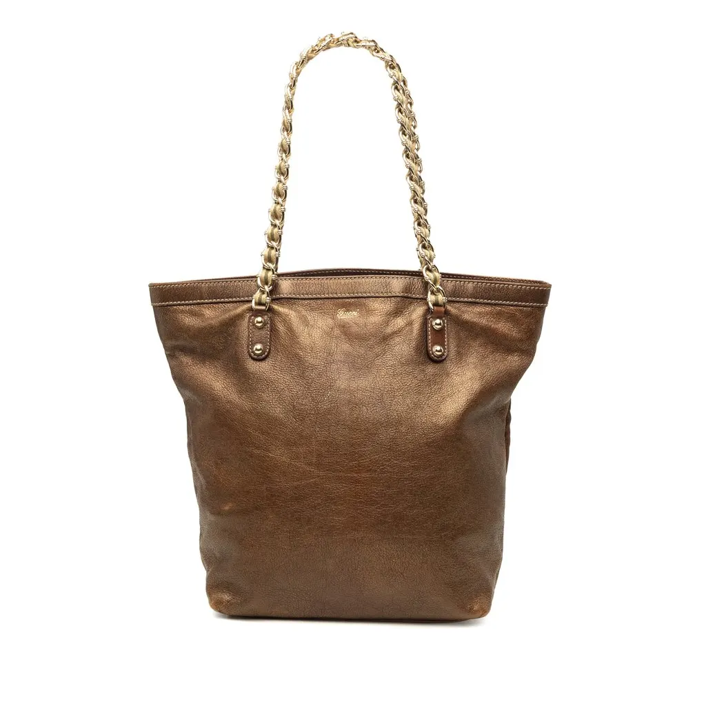 Gucci Metallic Calfskin Capri Chain Tote Brown Leather Very good - Front View