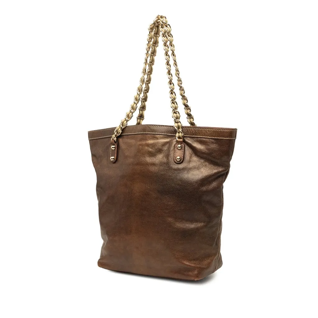 Gucci Metallic Calfskin Capri Chain Tote Brown Leather Very good - Back View