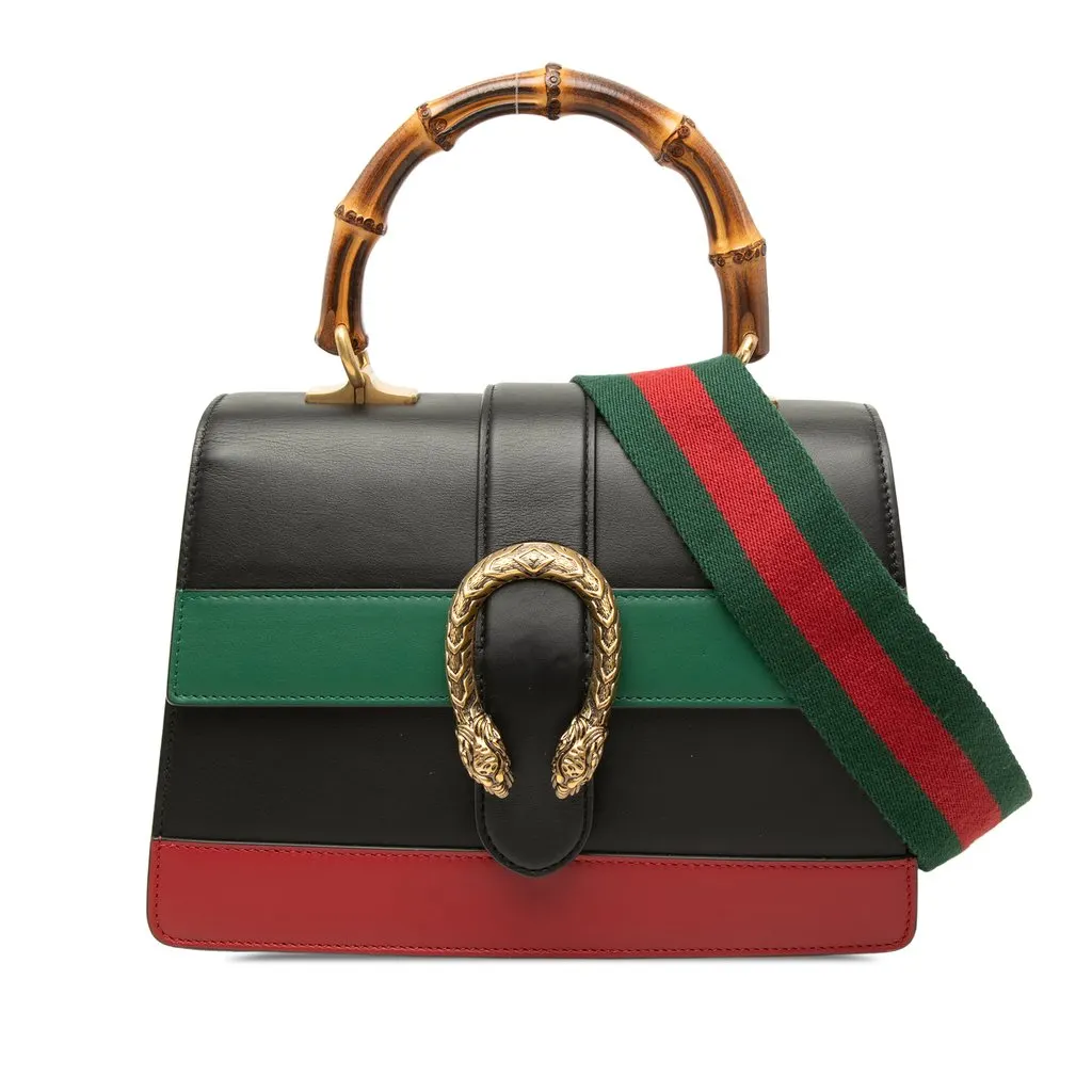 Gucci Medium Bamboo Dionysus Web Leather Satchel Black Leather Very good - Front View