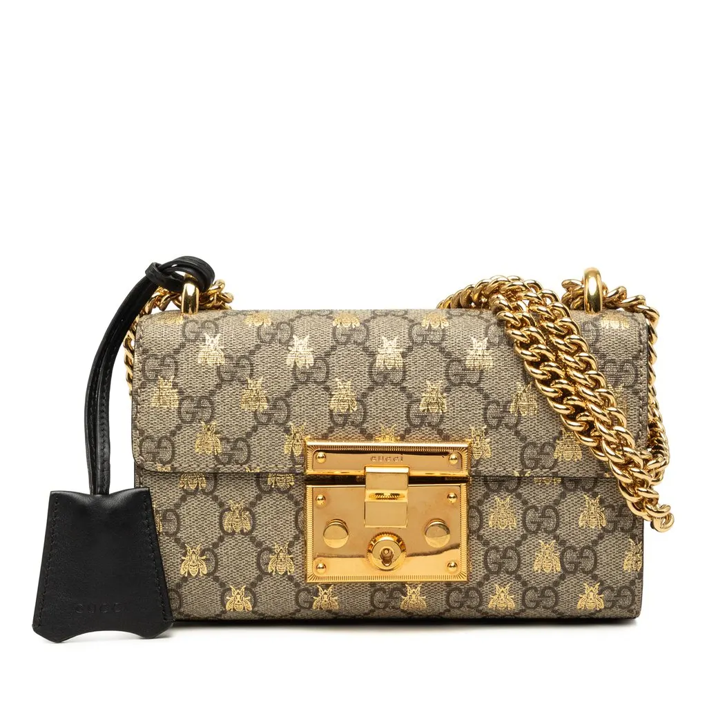 Gucci Small GG Supreme Bee Padlock Crossbody Beige Canvas Good - Front View