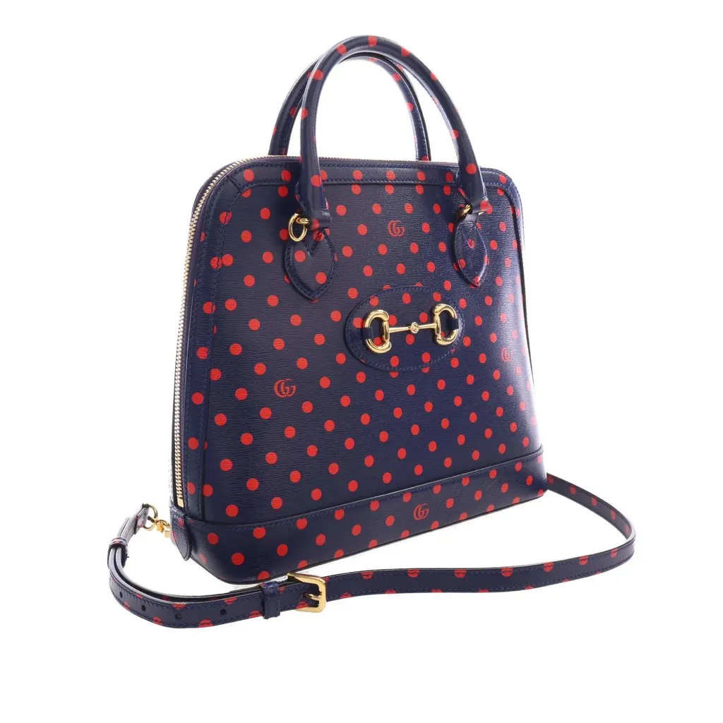 Gucci Small Calfskin Polka Dot Horsebit 1955 Top Handle Satchel Blue Leather Very good - Back View