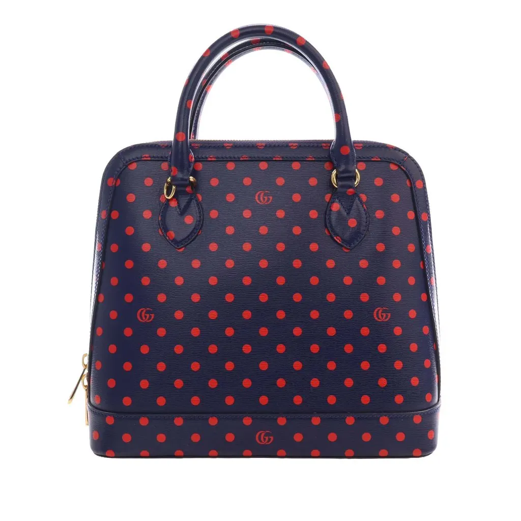 Gucci Small Calfskin Polka Dot Horsebit 1955 Top Handle Satchel Blue Leather Very good - Model View