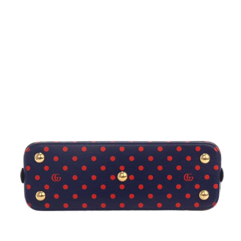 Gucci Small Calfskin Polka Dot Horsebit 1955 Top Handle Satchel Blue Leather Very good - Box View