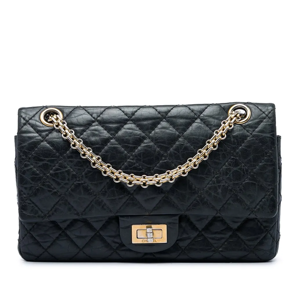 Chanel Quilted Aged Calfskin Reissue 2.55 Double Flap 225 Black Leather Very good - Front View