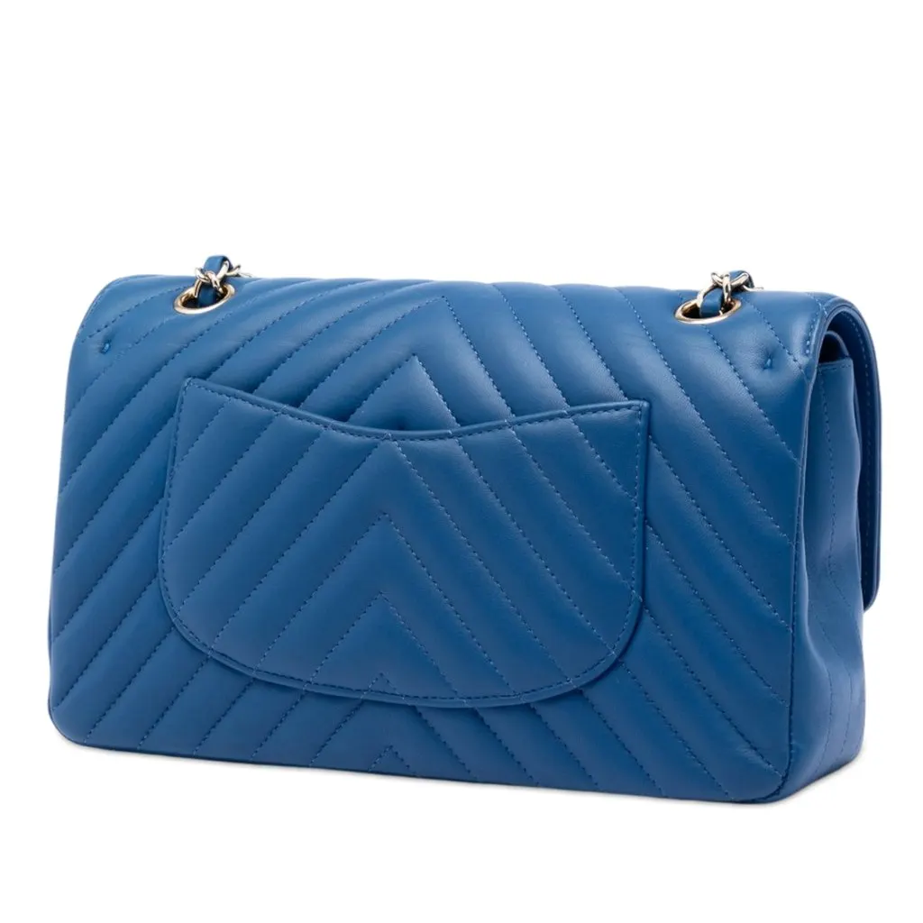 Chanel Medium Classic Chevron Lambskin Double Flap Blue Leather Very good - Back View