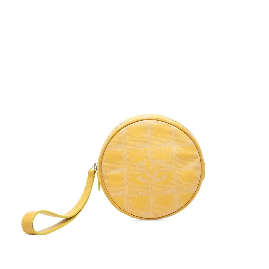 Chanel New Travel Line Nylon Round Coin Pouch Yellow Good - Front View