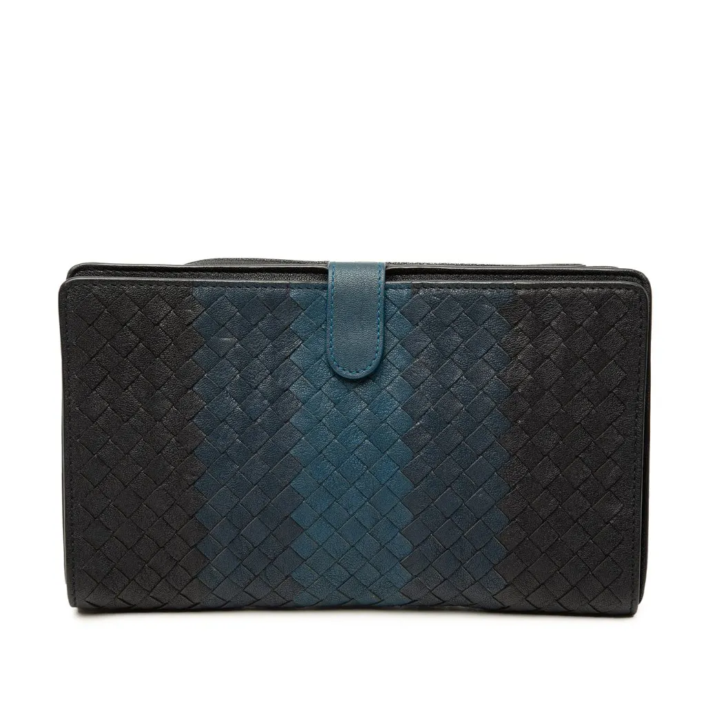 Bottega Veneta Tricolor Nappa Intrecciato Multifunction Clutch Black Leather Very good - Front View
