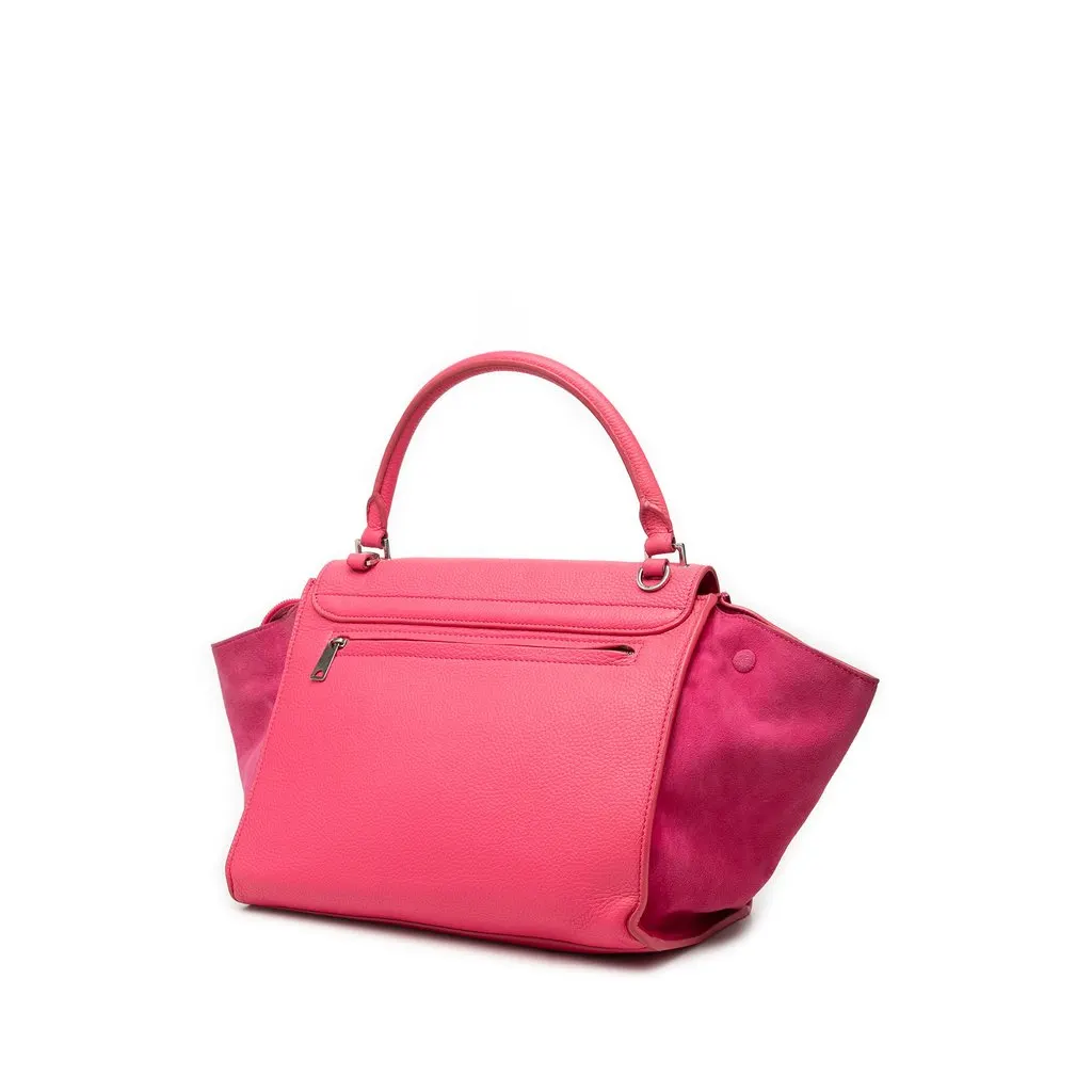Celine Medium Calfskin and Suede Trapeze Satchel Pink Leather Very good - Back View