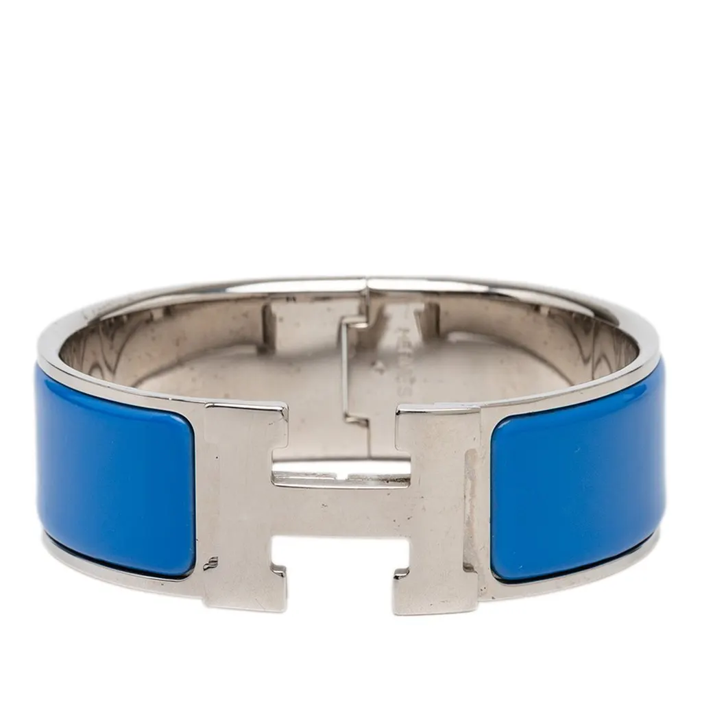 Hermès Wide Enamel Clic Clac H Bracelet PM Blue Very good - Front View