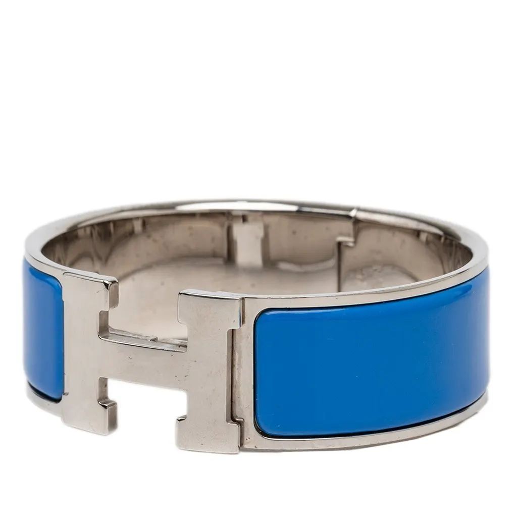 Hermès Wide Enamel Clic Clac H Bracelet PM Blue Very good - Back View