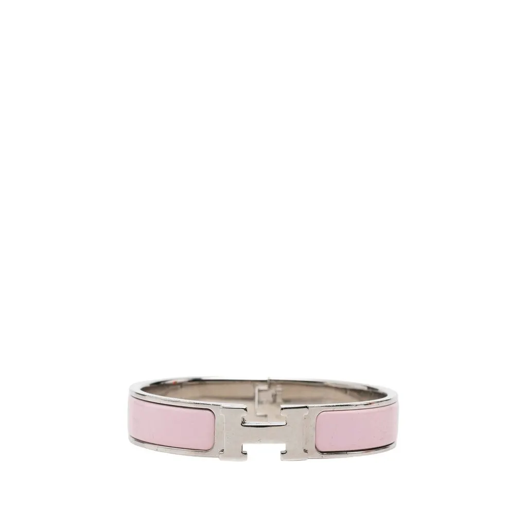 Hermès Narrow Enamel Clic H Bracelet PM Pink Enamel Very good - Front View