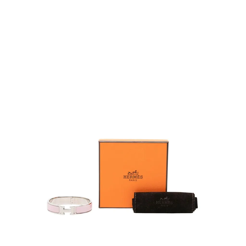 Hermès Narrow Enamel Clic H Bracelet PM Pink Enamel Very good - Box View