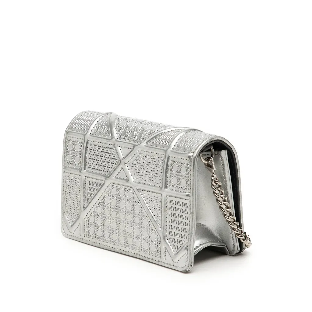 Dior Baby Metallic Patent Microcannage Diorama Flap Silver Leather Good - Back View