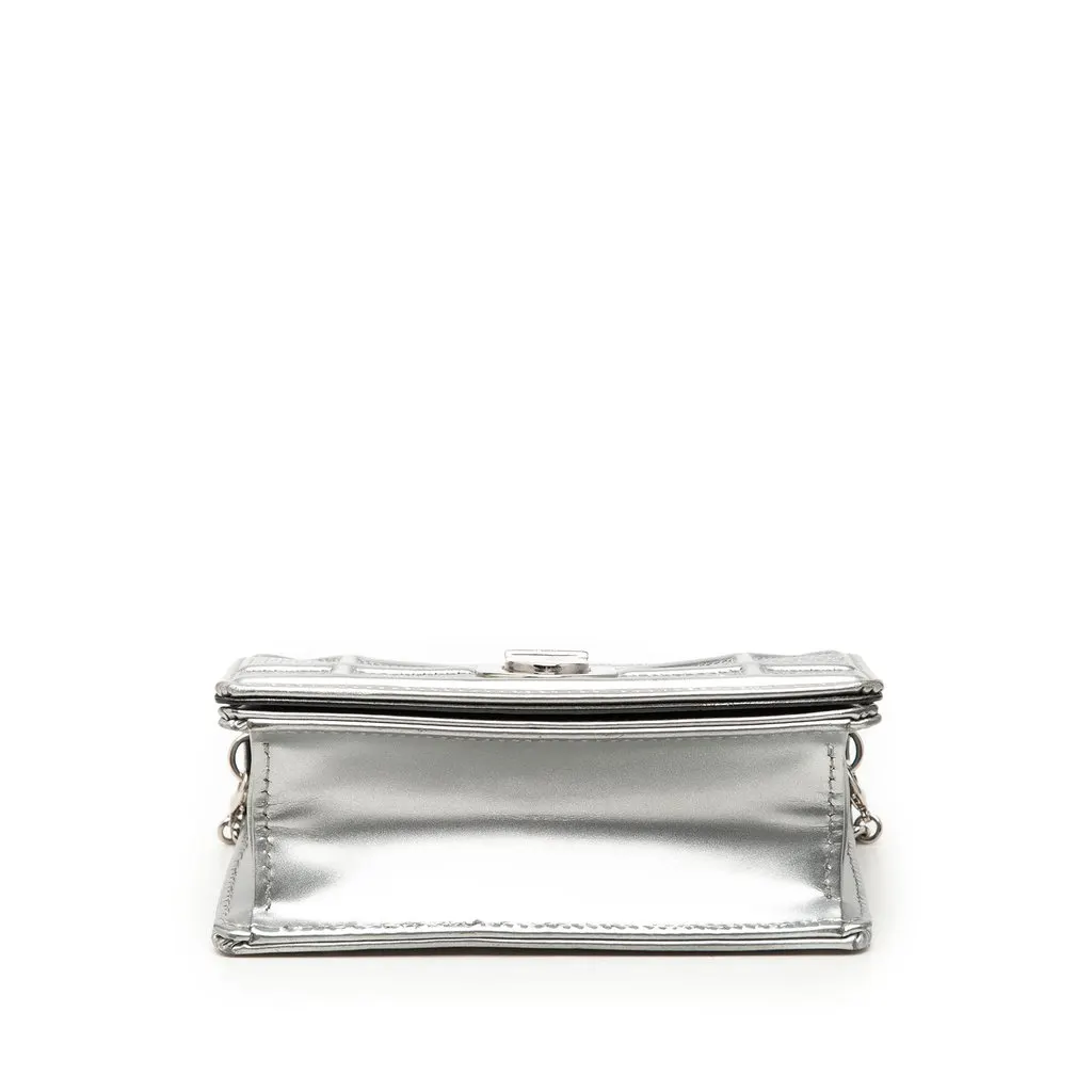 Dior Baby Metallic Patent Microcannage Diorama Flap Silver Leather Good - Inside View
