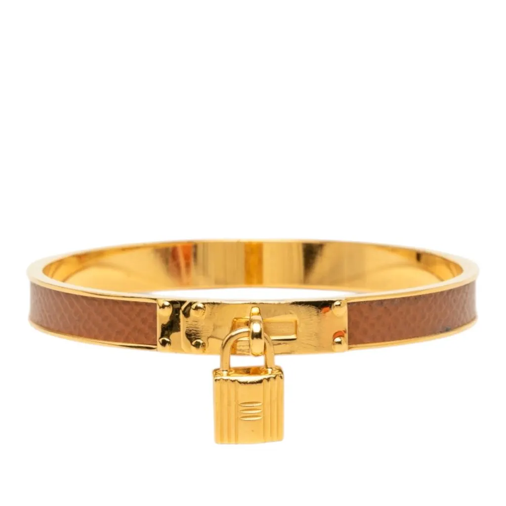 Hermès Gold Plated Epsom Kelly Cadena Lock Bangle Bracelet Gold Metal Very good - Front View