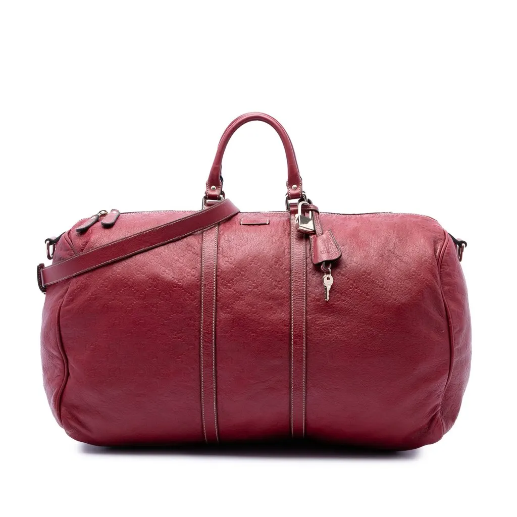 Gucci Large Guccissima Carry On Duffle Bag Red Leather Good - Front View