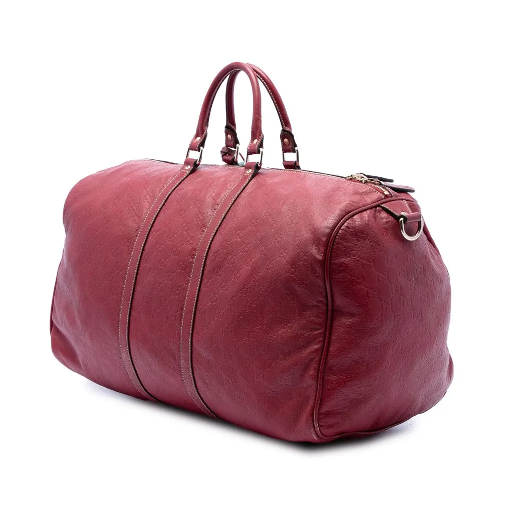 Gucci Large Guccissima Carry On Duffle Bag Red Leather Good - Back View