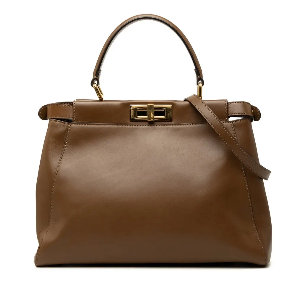 Fendi Medium Leather Peekaboo Iconic Satchel Brown Leather Very good - Front View