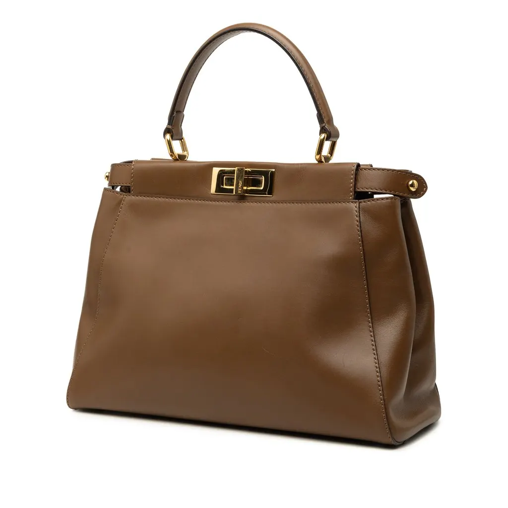 Fendi Medium Leather Peekaboo Iconic Satchel Brown Leather Very good - Back View